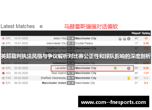 英超裁判执法风格与争议解析对比赛公正性和球队影响的深度剖析 英超裁判执法风格与争议解析对比赛公正性和球队影响的深度剖析