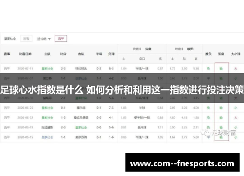 足球心水指数是什么 如何分析和利用这一指数进行投注决策 足球心水指数是什么 如何分析和利用这一指数进行投注决策